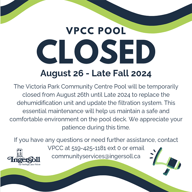 VPCC Pool Closure: August 26 - Late Fall 2024